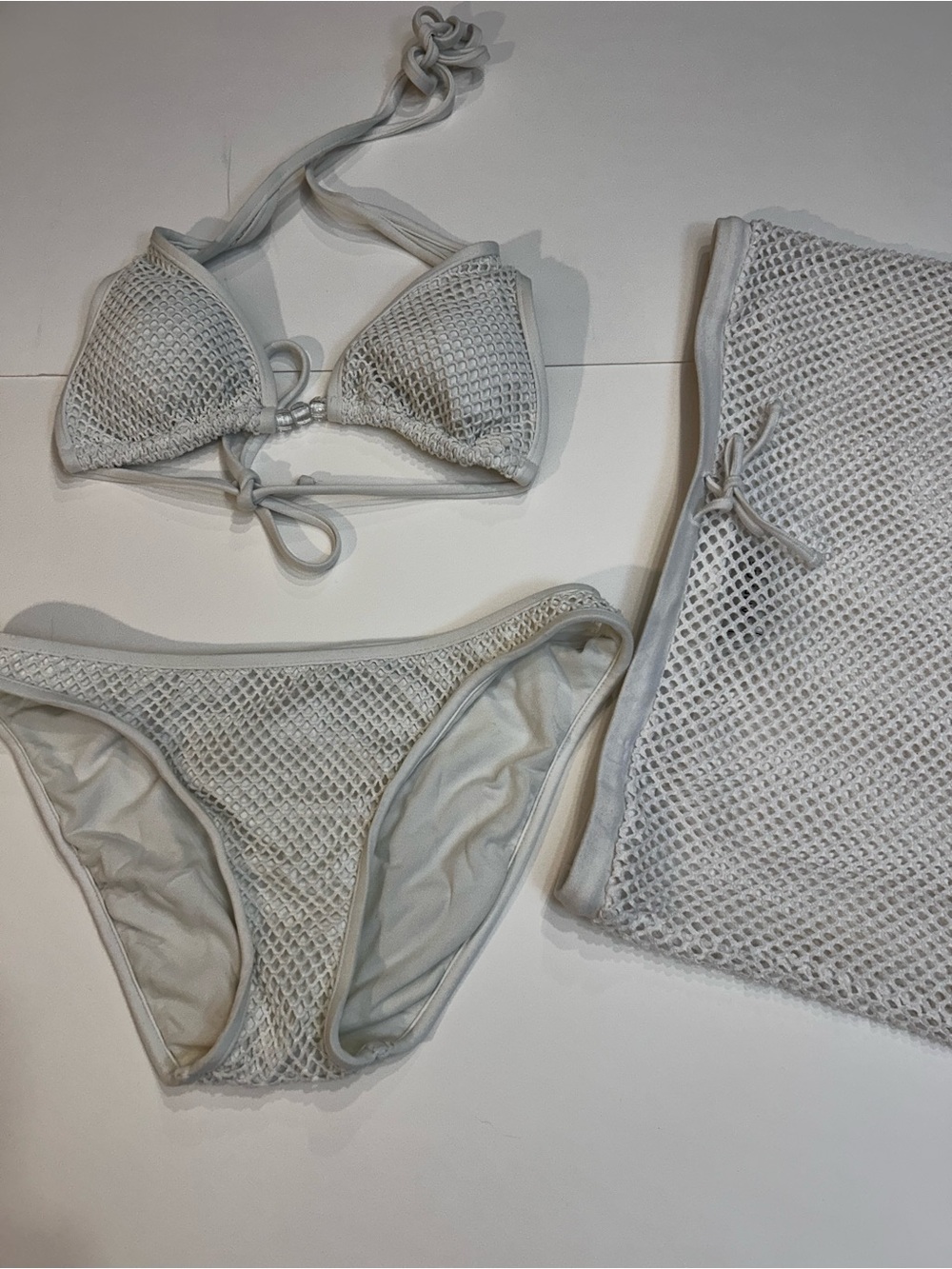 Rampage White Mesh Triangle Bikini Set with Skirt